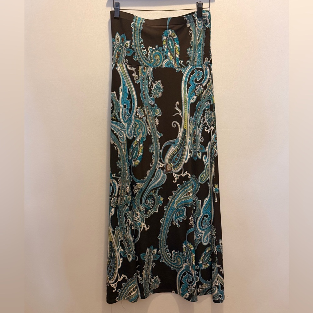MSK Paisley Maxi Skirt OR strapless Dress - Teal and Brown pattern